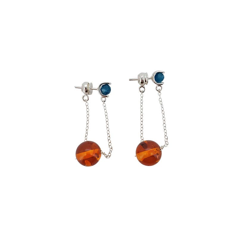 Amberman - Wholesale Dangle Earrings - Cognac Amber / Apatite Post Dangle Earrings0