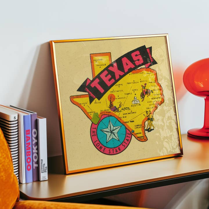 Tejas Country Club - Wholesale Art Print - Vintage State of Texas Travel Map Decal Art Print3