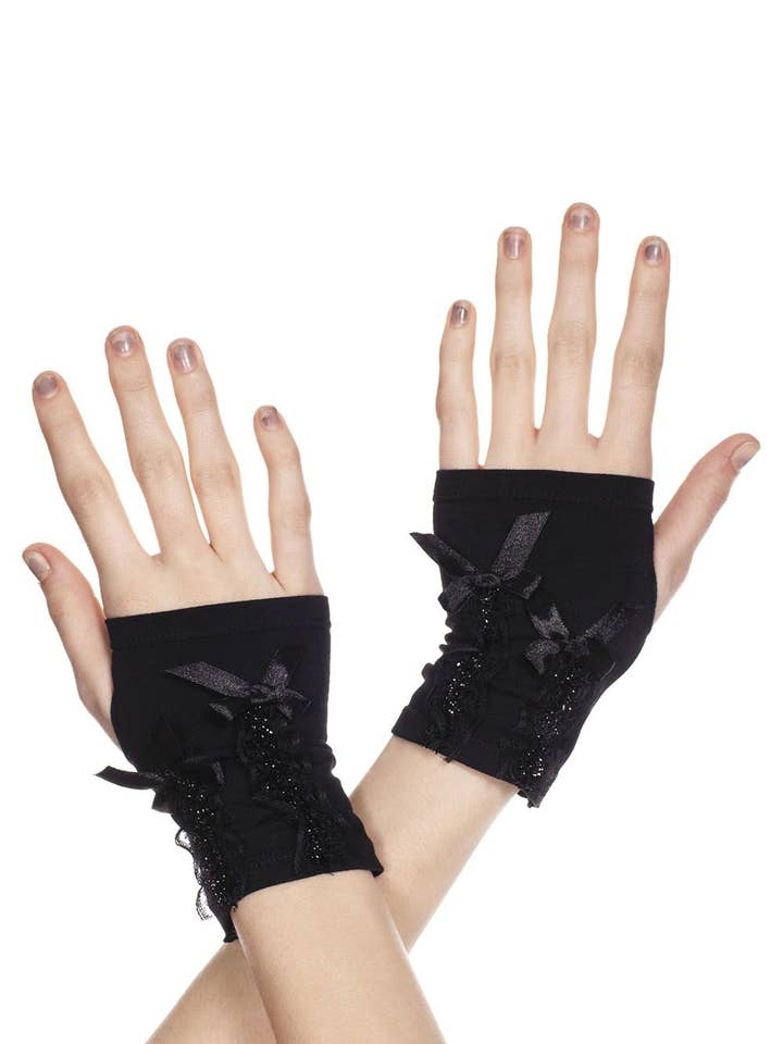 Music Legs Fingerless Gloves With Ribbon Lacing ML485 for wholesale by Lingerie Mart