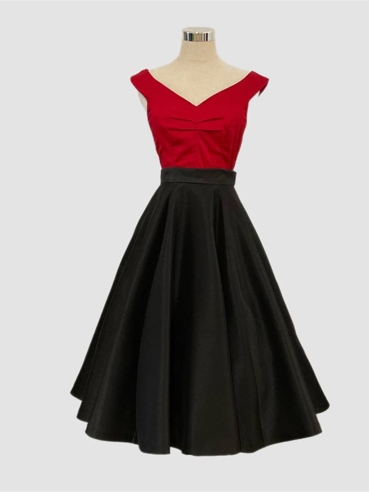 Retrospec'd Clothing - Vendita all'ingrosso Gonna - Donna - Gonna Grace Kelly Gonna nera in shantung vintage anni '50
