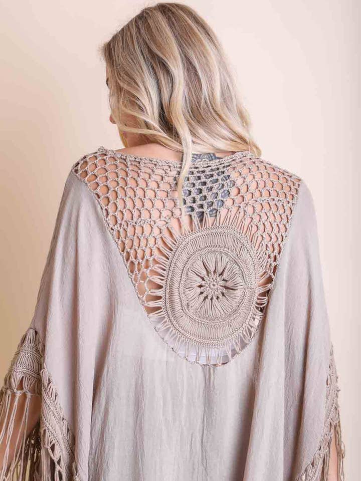 Leto Accessories - Wholesale Kimono - Women's - Festival-Ready Crochet Back Tasseled Kimono Jacket 🖤