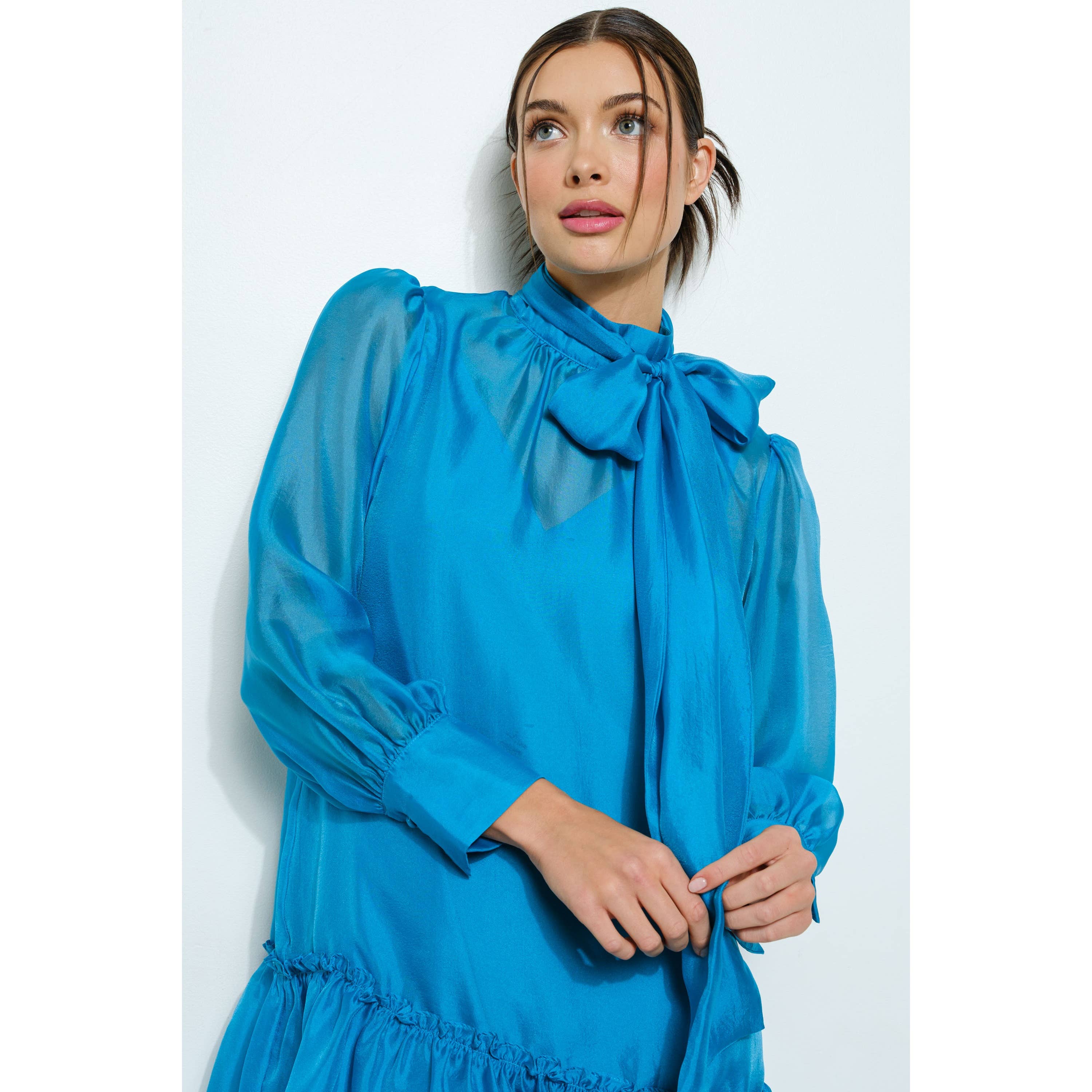 INA – Vestido - Mulher por atacado – Vestido Mini de Chiffon Pastel com Laço Transparente1