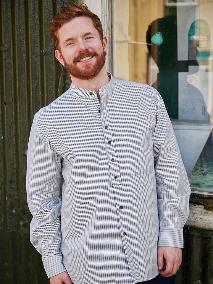 Camisa Grandfather vintage de algodón con rayas azul marino/blanco VR18 para venta al por mayor de Lee Valley Ireland