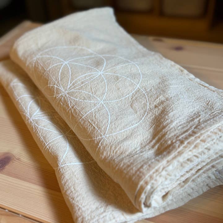 Crystal Grids - Wholesale Meditation Supplies - Seed of Life white ink, Crystal Grid Cloth, Alter Cloth14