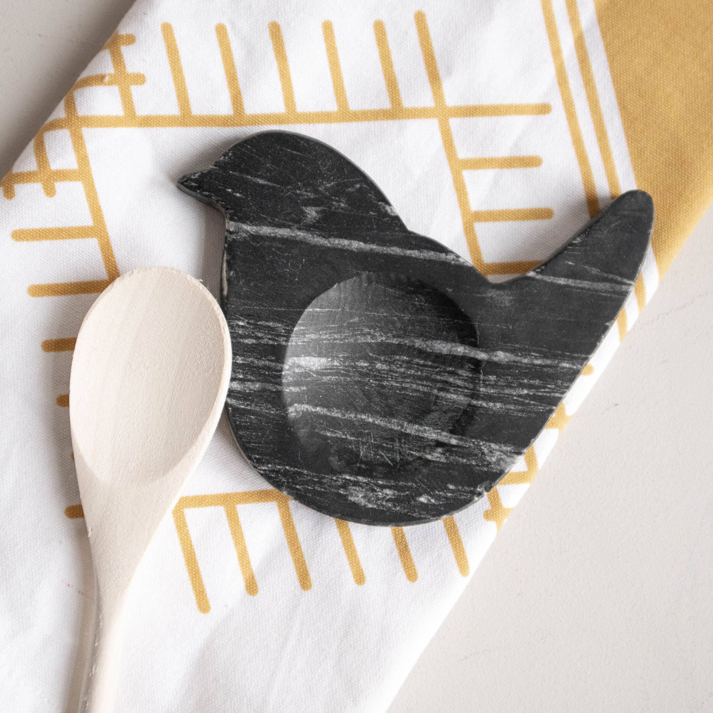 Foreside Home & Garden - Wholesale Spoon Rest - Black Marble Bird Shaped Spoon Rest5