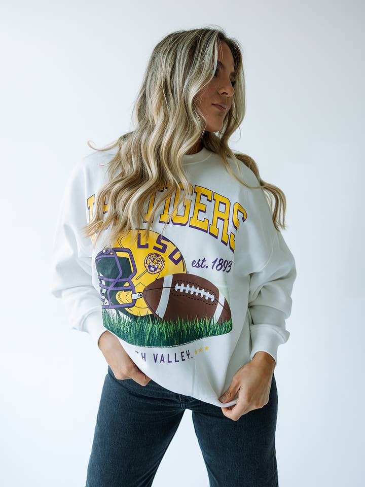 LSU Malone Multimedia OS Fleece Crew for wholesale by Gameday Social Apparel Co.®