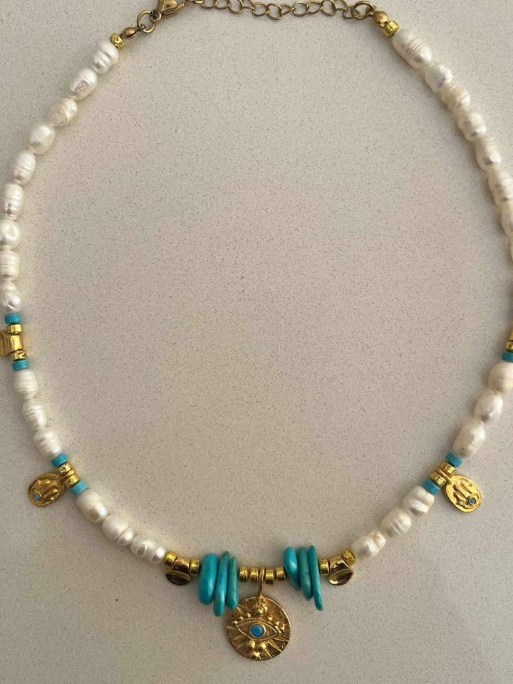Helios Pearl & Turquoise Necklace for wholesale by Patara Life