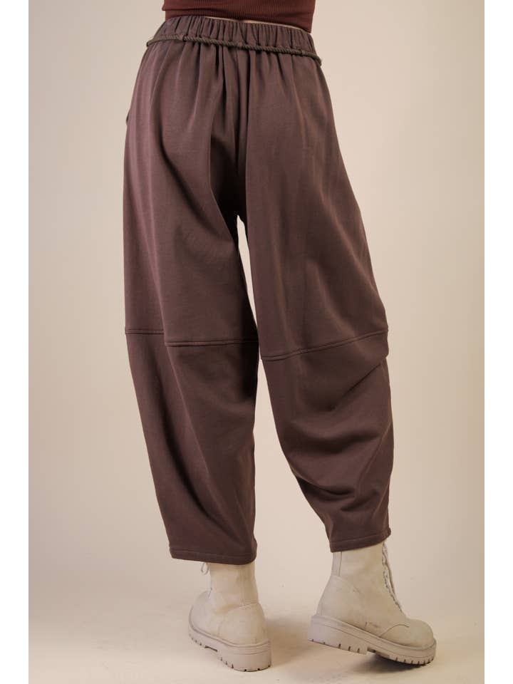 VERY J - Wholesale Pants - Women's - NP70814-Braid Waist Strip Barrel Pants12