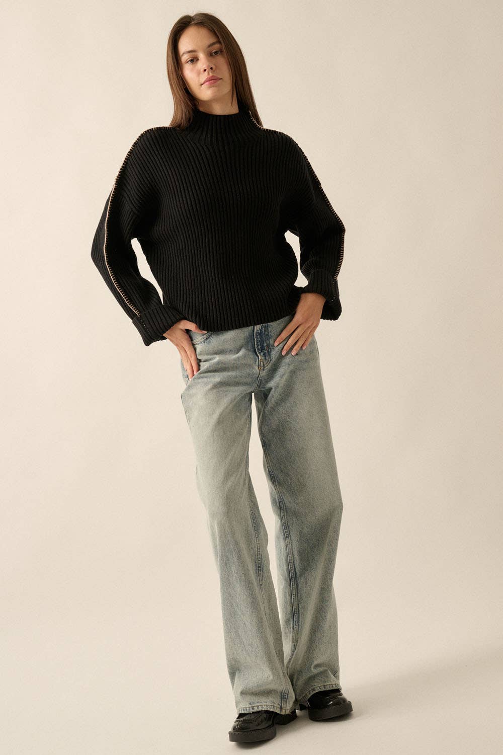 Promesa USA - Wholesale Knit Sweater - Women's - Solid High Neck Rib Knit Expose Seam Sweater17