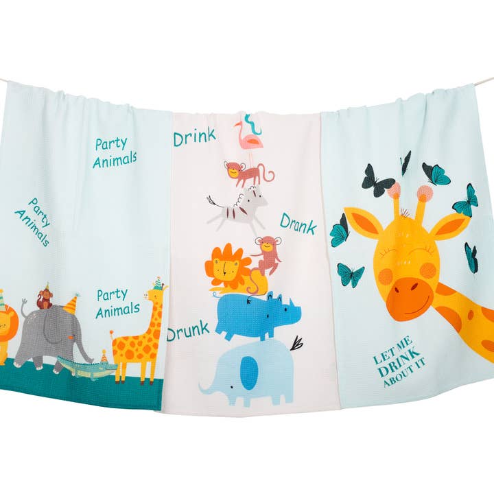 Ensemble de torchons de cuisine "Party Animals" pour la vente par Tiramisu