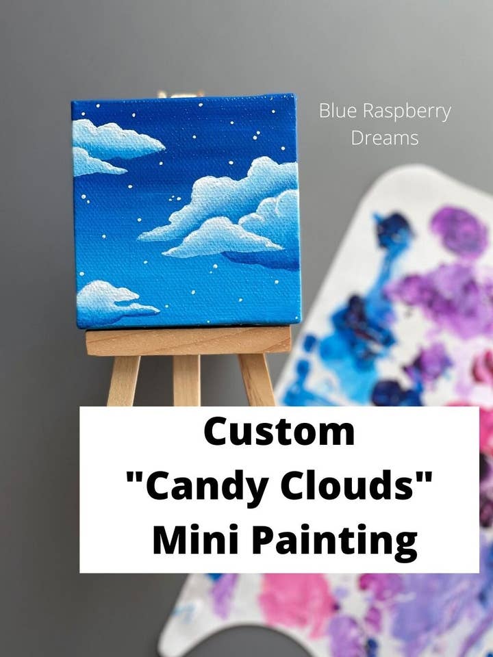 Benutzerdefiniertes 3x3in „Candy Clouds“ -Mini-Gemälde mit Staffelei für den Großhandel von Jiva More Life