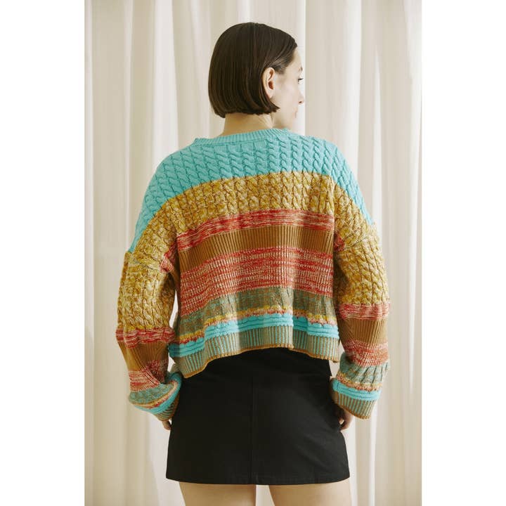 HT1838- MULTI COLOR BLOCK PATTERN KNIT SWEATER for wholesale on Faire