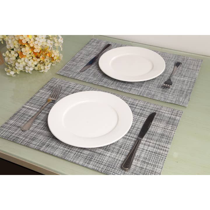 Woven Vinyl Placemat - 12"x18" - Grey Tweed for wholesale by Texstyles Deco Inc.