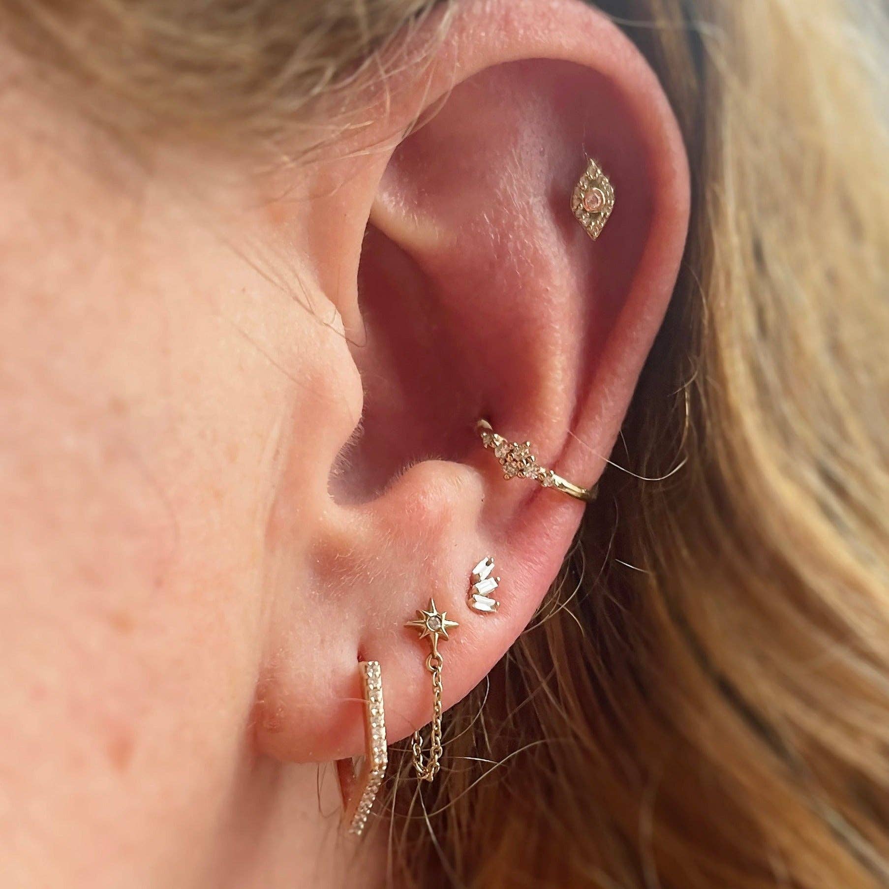 ZOHREH - Wholesale Stud/Post Earrings - Diamond Evil Eye Flat Back Earring 14k Gold4