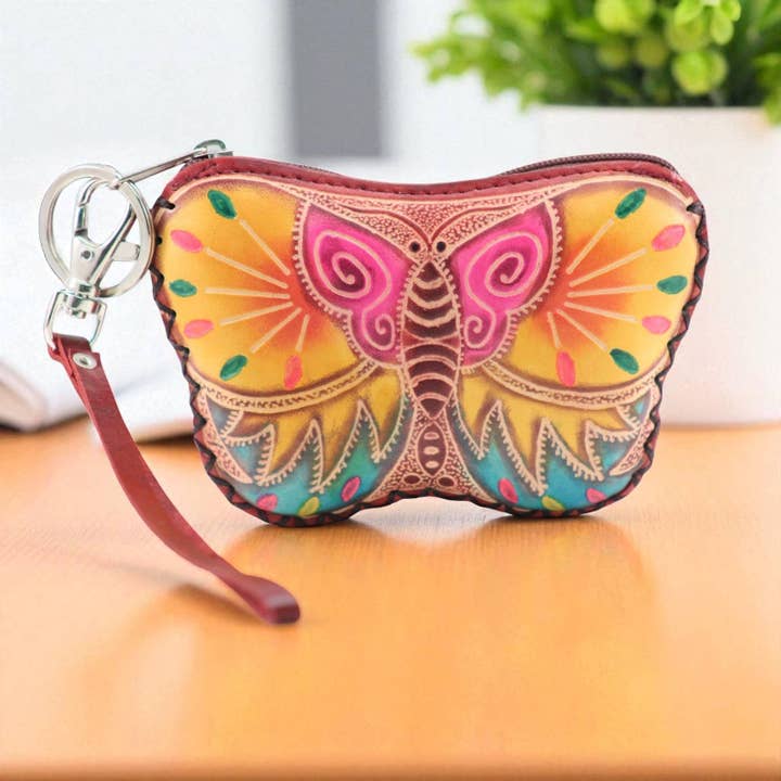 Sunflower Handmade leather inc - Wholesale Coin Purse - Women's - Handmade Leather Butterfly Coin Purse - T3052