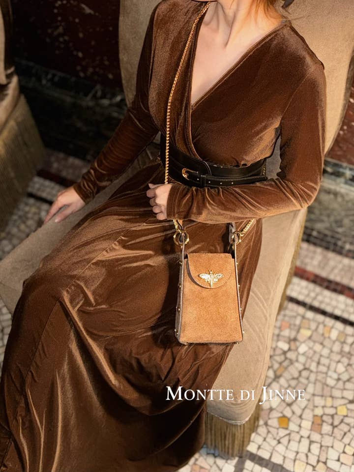 Italian Premium Suede Bee SmallBox Crossbody Bag for wholesale by MONTTE DI JINNE