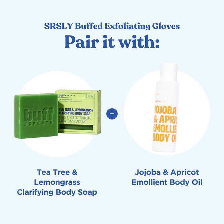 Buff Experts - 🇨🇦 - Vente Gants/moufle pour gommage - Gants exfoliants polis SRSLY - Traitent la peau sèche5