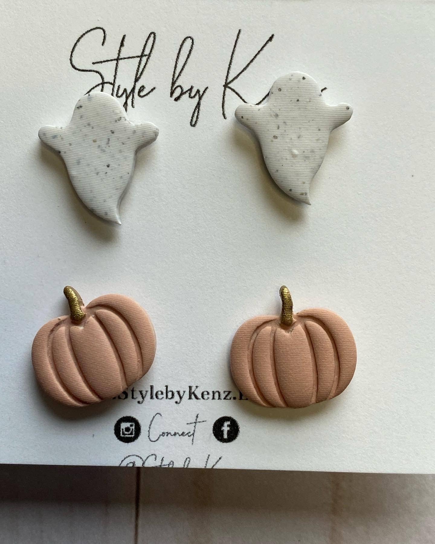 Style by Kenz - Wholesale Stud/Post Earrings - Ghost And Pumpkin Stud Pack,Fall Stud Pack, Ghost Earrings3