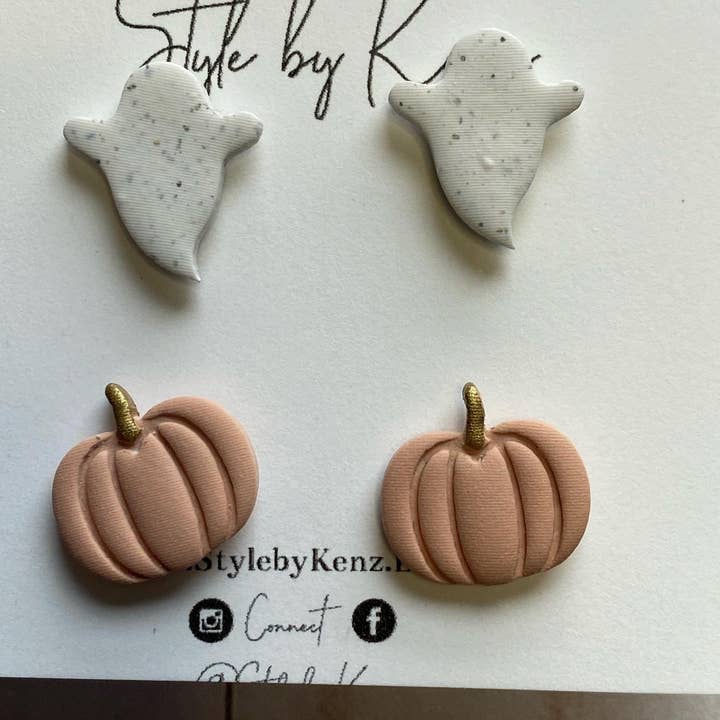 Style by Kenz - Wholesale Stud/Post Earrings - Ghost And Pumpkin Stud Pack,Fall Stud Pack, Ghost Earrings3