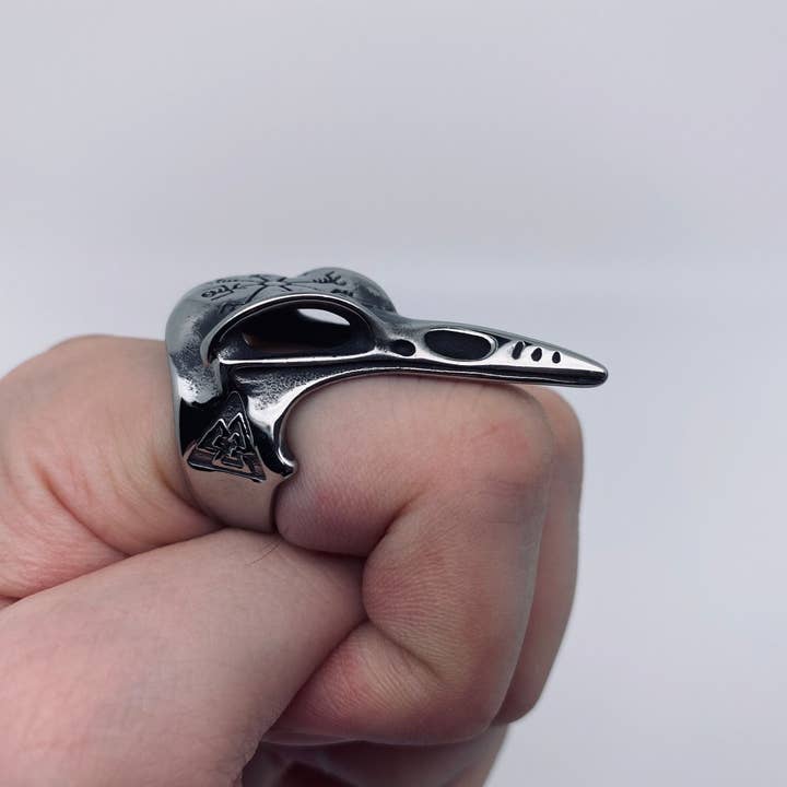 Mio Queena - Vendita all'ingrosso Anelli con sigillo - Anello da uomo in acciaio inossidabile Viking con testa di corvo - MJ/MR2