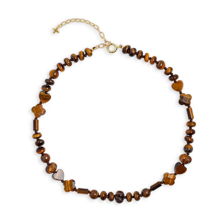 Brown Tiger's Eye Beaded Necklace for wholesale by XUXA