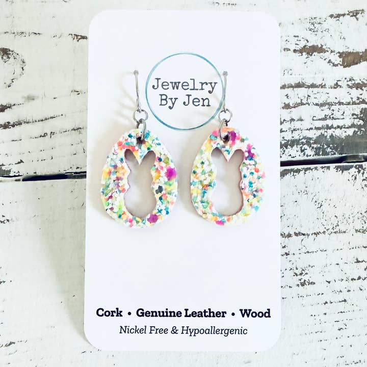 Pendientes Recortados de Conejo de Pascua: Chispas Tutti Frutti para venta al por mayor de Jewelry By Jen