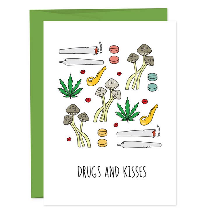Drugs and Kisses Greeting Card for wholesale by Humdrum Paper