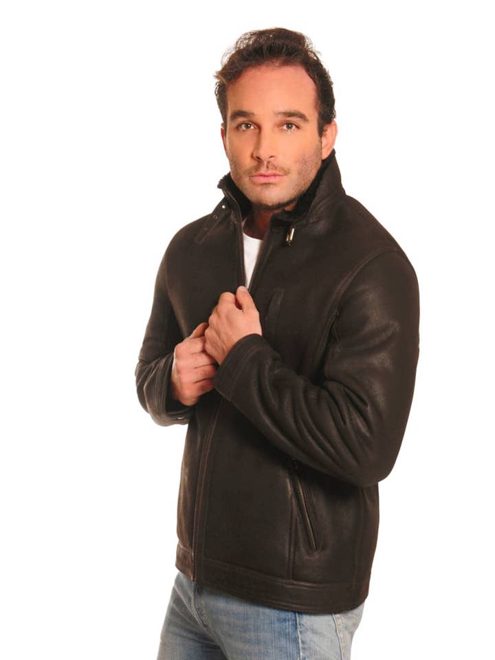Black DANKO 14302 Men's jacket in Merino shearling. for wholesale on Faire1