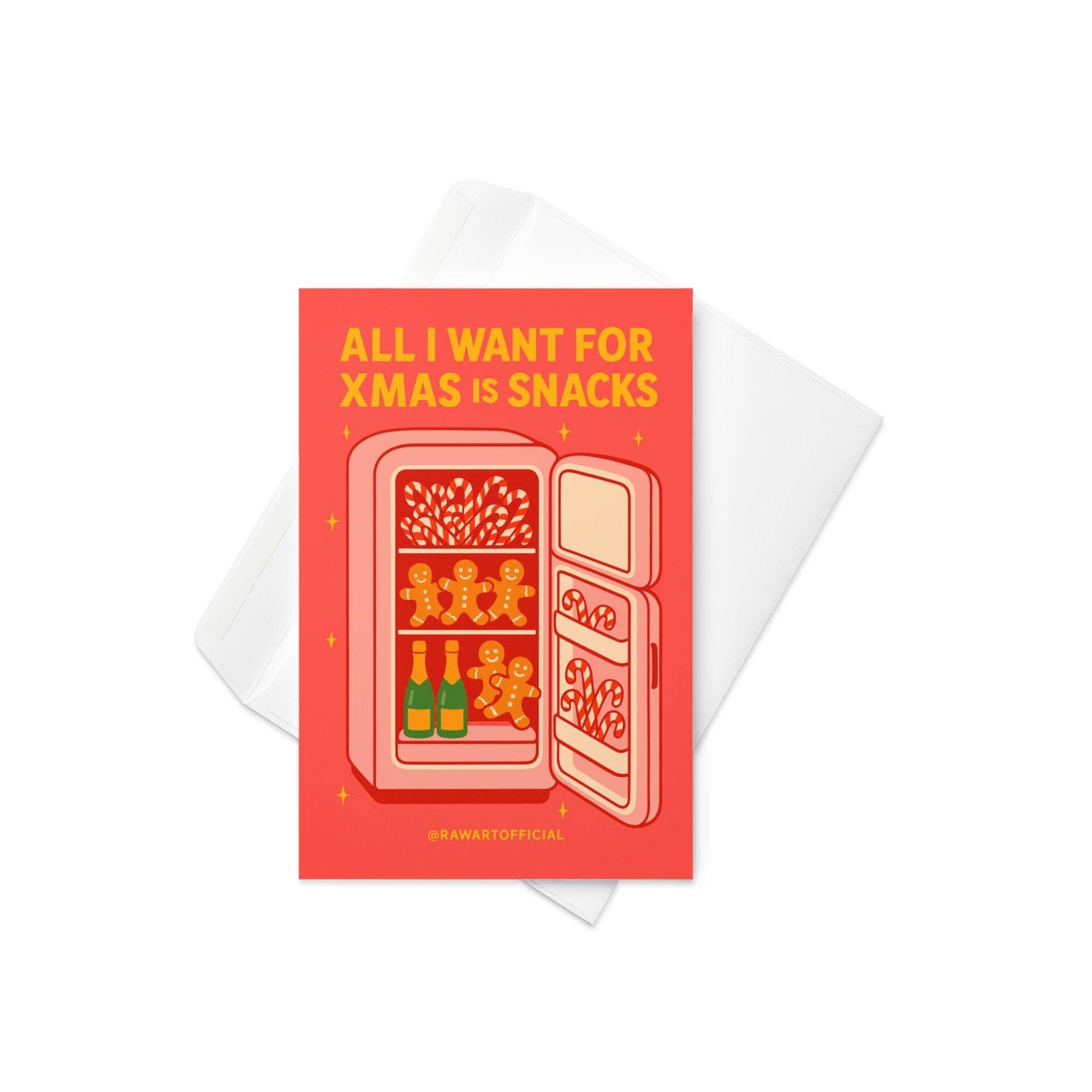 Hot Mess Paper Co. - Wholesale Christmas Card - Funny Christmas Card – All I Want for Xmas Is Snacks – Retro Holiday Greeting Card with Gingerbread & Candy Canes3