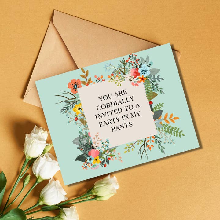 As Told By Ellie - Venta al por mayor Tarjetas de San Valentín - Tarjeta «Estás cordialmente invitado a una fiesta en mis pantalones»