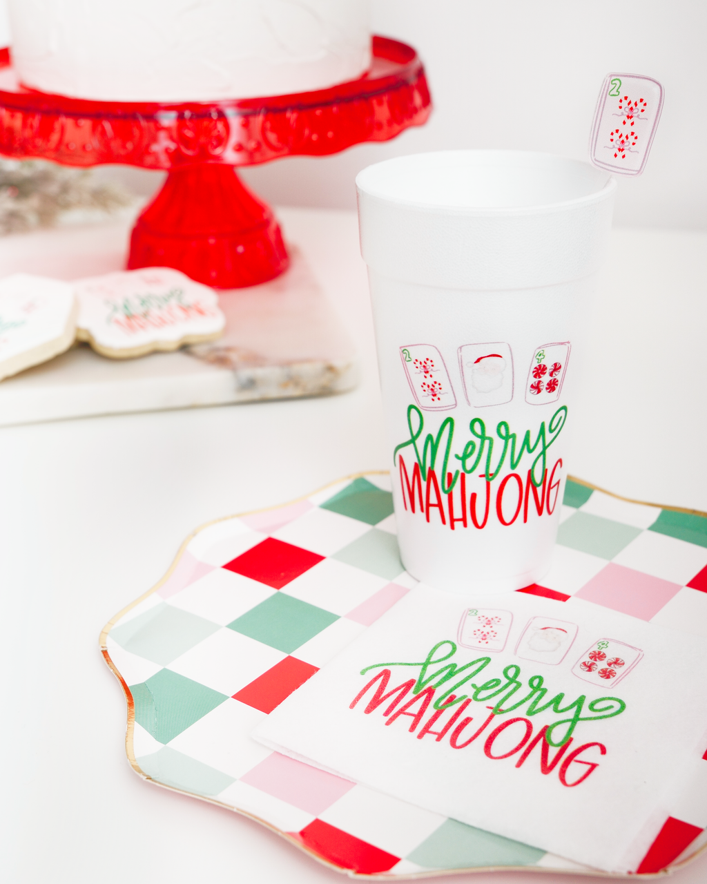 Busy Bee Gift - Wholesale Disposable Napkin - Merry Mahjong Christmas Cocktail Napkins | Set of 201