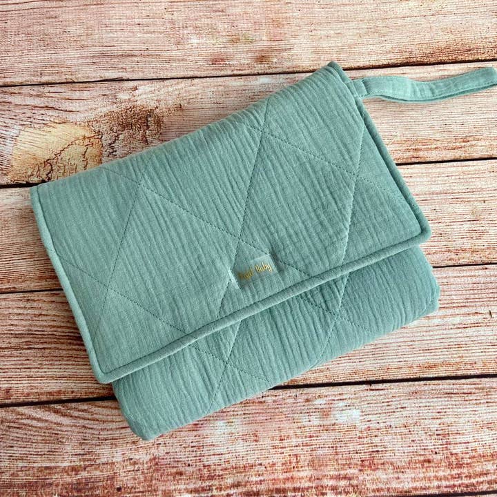 Portable Changing Pad, Diaper bag muslin mattress Sage green for wholesale by Pastel Baby