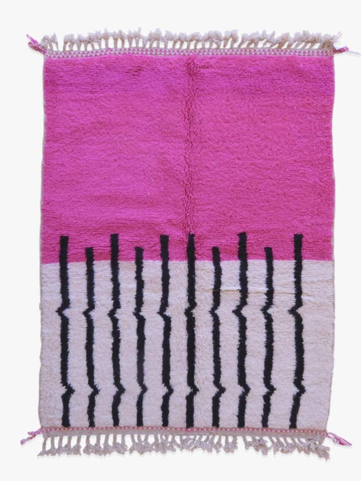 Tapis marocain en laine noué à la main rose unique 5x6ft pour la vente par bazarifinagh