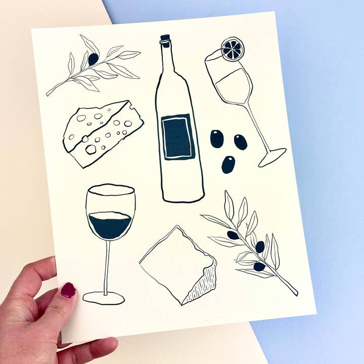 S Pogas Art - Wholesale Art Print - Wine and Cheese Art Print 1