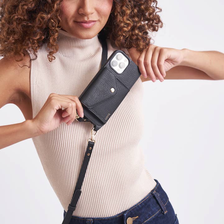 Louve Collection - Wholesale Phone wallet – women's - Zoë Black Leather Phone Case Wallet & Matching Strap19