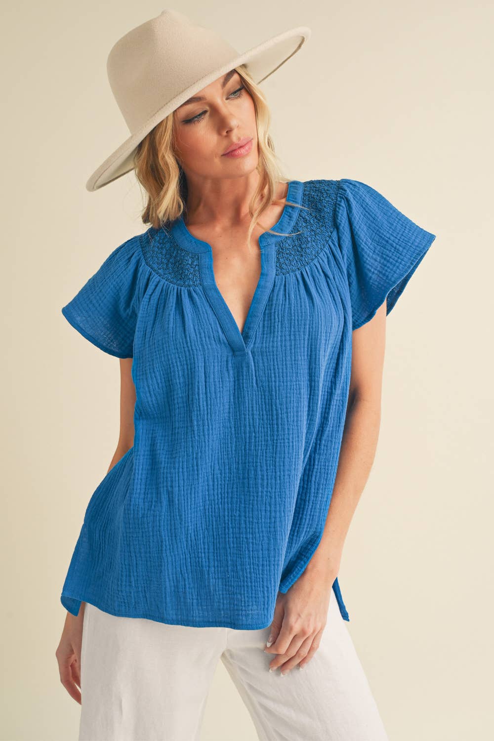 AEMI + CO - Vente Chemisier – femme - 8269DK Haut à manches courtes brodé Thia 310