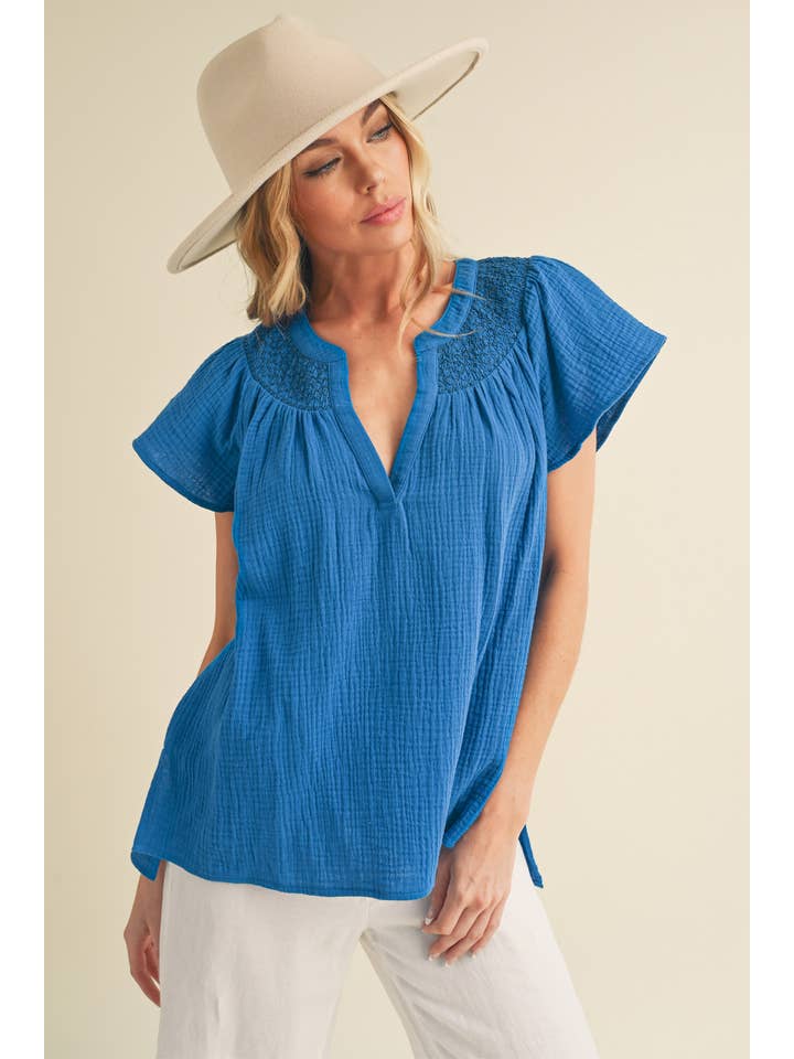 AEMI + CO - Vente Chemisier – femme - 8269DK Haut à manches courtes brodé Thia 310