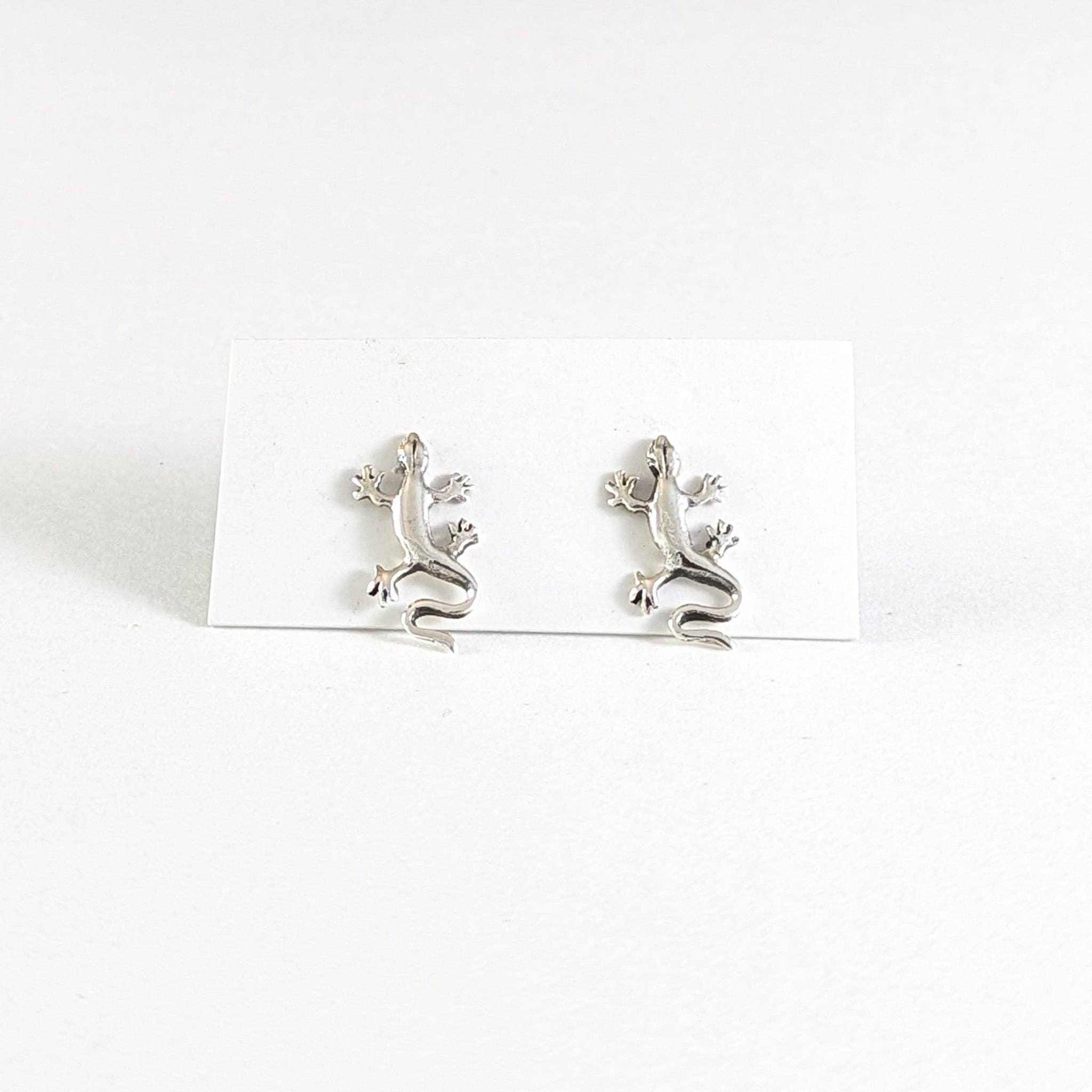 The Green Gecko - Wholesale Stud/Post Earrings - Sleek Gecko Stud Earrings in Sterling Silver1