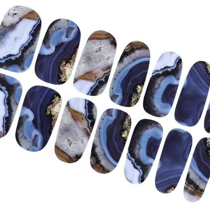 ClebleNails - Vente Nail Art/Autocollant pour les ongles - Enveloppes d'ongles abstraites ombrées en marbre bleu marine aqua bleu/bandes de vernis à ongles en cristal de pierre de granit/autocollants géométriques d'automne automne femmes océan