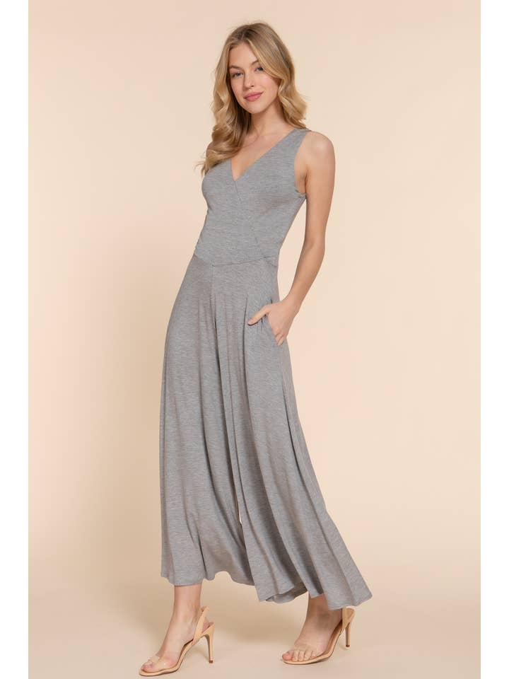 HGY h grey ..0630 Double Layer Surplice Jumpsuit w/ Side Pockets SI-26087 for wholesale on Faire3