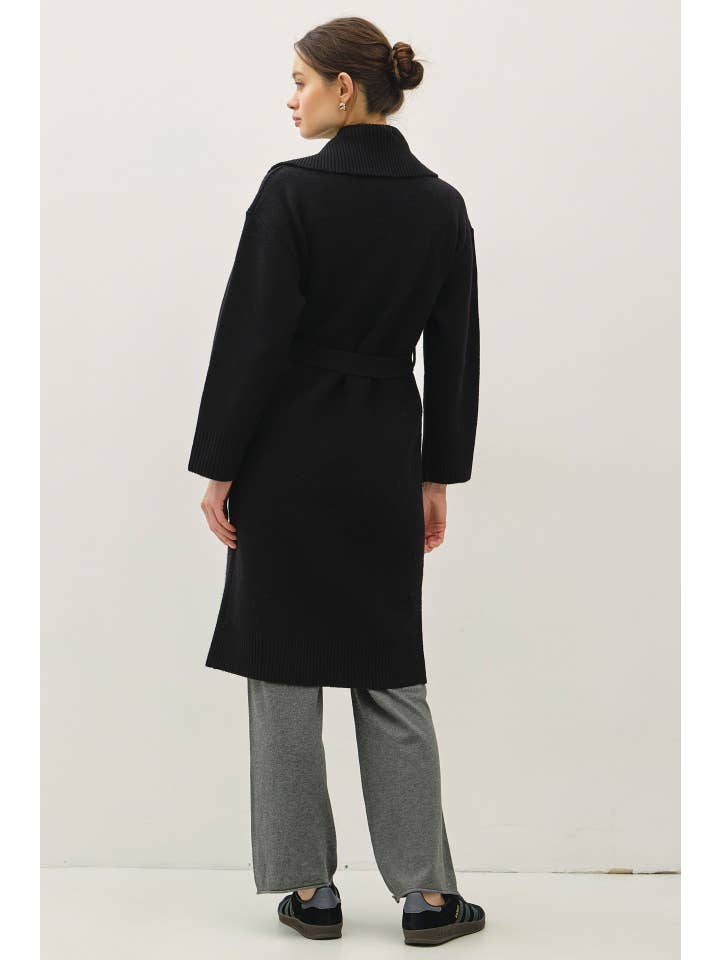 Be Cool - Wholesale Coat - Women's - WOOL COATIGAN WITH LARGE RIBBED COLLAR 3