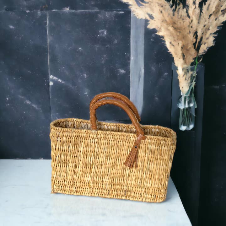 Melecraft - Wholesale Basket - Natural Reed Baskets Set - With Leather Moroccan handmade1