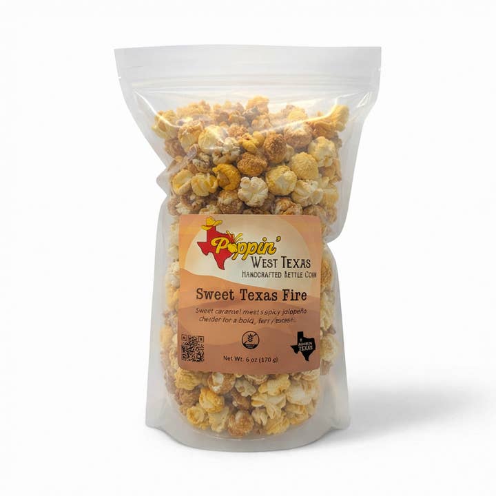 Sweet Texas Fire Popcorn - 9 cups for wholesale by Poppin' West Texas