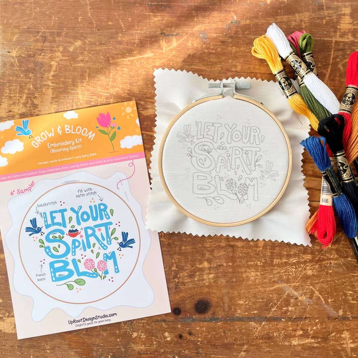 Kit de broderie écologique « Let Your Spirit Bloom » (Joyful Threads) pour la vente par UpRoot Design Studio