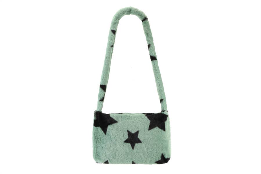 Nima Accessories Inc – wholesale Top handle bag – women's – Ladies Faux Fur Star Print Top Handle  Handbag5
