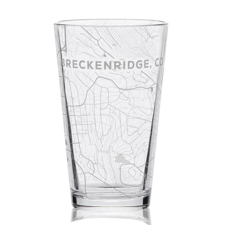 Breckenridge, CO, bicchieri da pinta con mappa stradale della città incisa, 16 oz per la vendita all'ingrosso da parte di LumEngrave