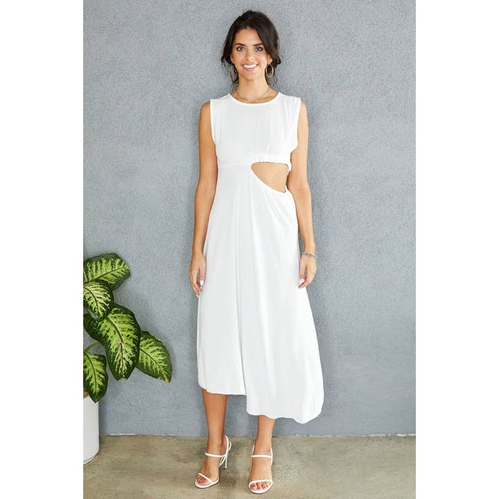 KLEID MIT SEITLICHEM AUSSCHNITT UND ELASTISCHEM BUND AUS CREPE IN MIDI-LÄNGE (50622-KLEID) für den Großhandel von VENTI6