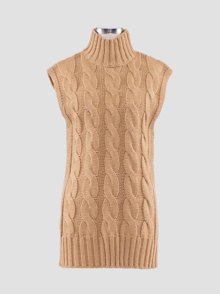 SLEEVELESS TURTLENECK CABLE KNIT SWEATER for wholesale by Moon River