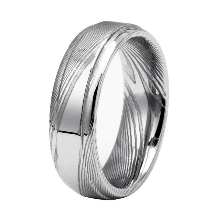 Handgemaakte Eenvoudige Damaststalen Ring – Unieke Heren Trouwring, Minimalistische Beloftering, Cadeau voor Hem voor wholesale door RustyStudioUSA