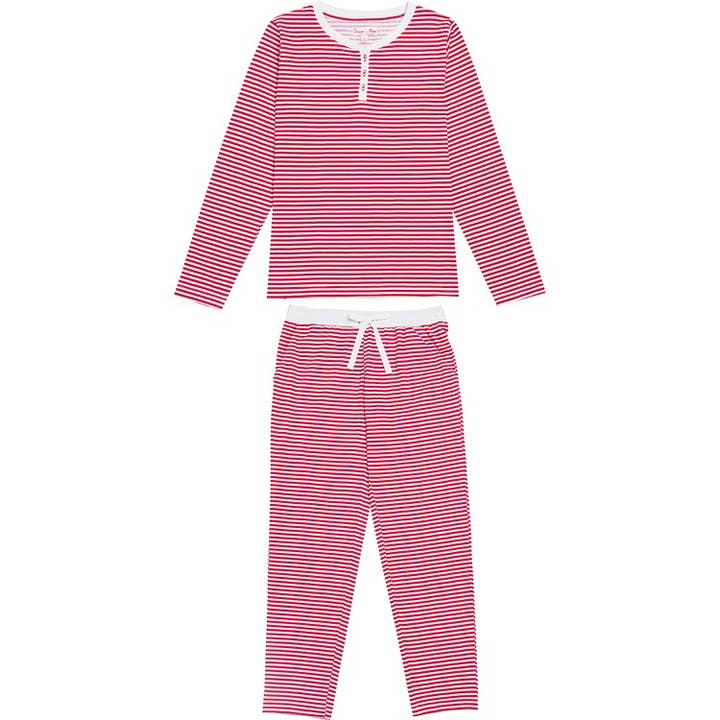 Women's Red Stripe Jersey Long PJ Set for wholesale by Sant and Abel